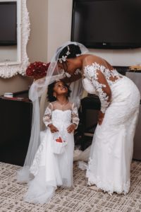 mother and daughter moment at Baton Renaissance Hotel wedding