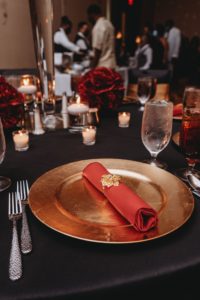 table details for reception at Baton Renaissance Hotel wedding