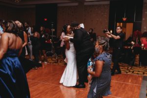 bride and groom dance at reception at Baton Renaissance Hotel wedding