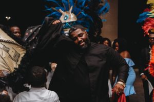 groom dances with second line at reception at Baton Renaissance Hotel wedding